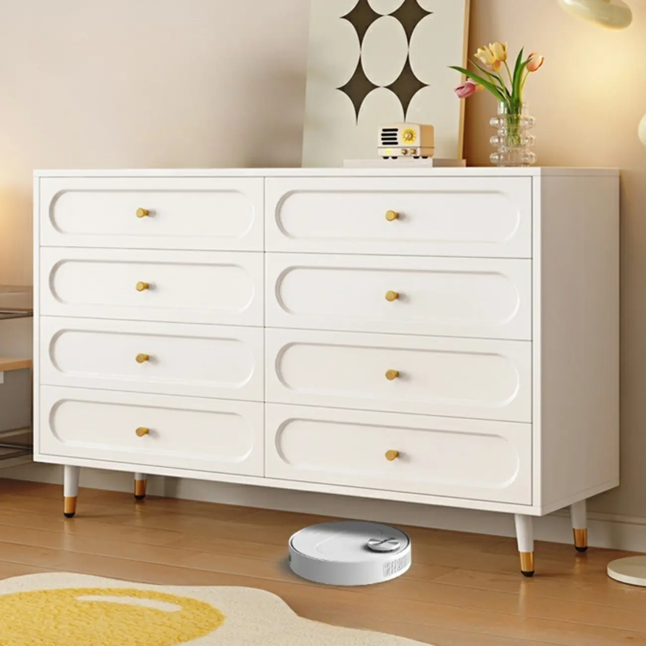 Modern Wood Dresser Chest with 5 Tiers in Milk Tea Color Image - 7 | homeyfad