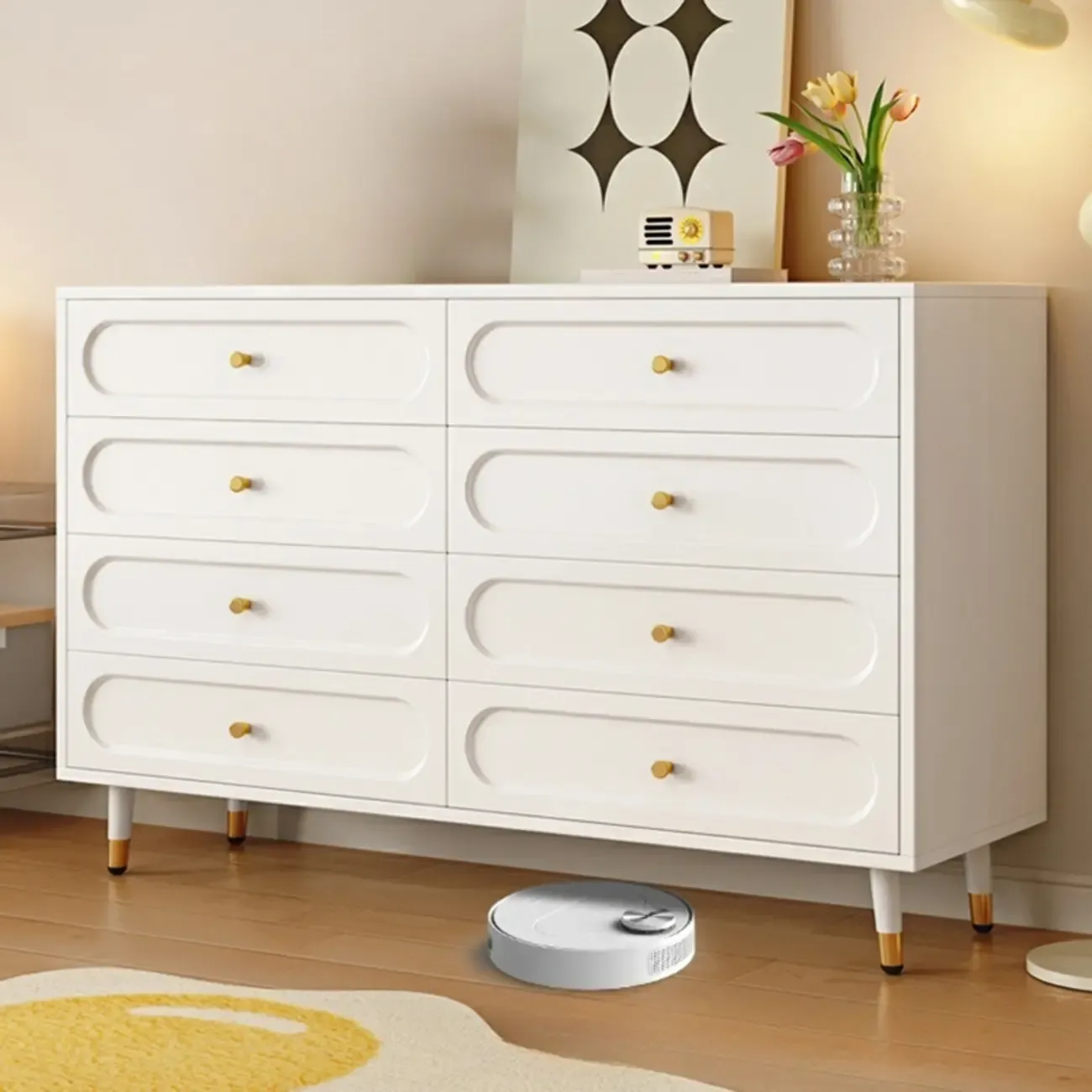 Modern Wood Dresser Chest with 5 Tiers in Milk Tea Color Image - 7