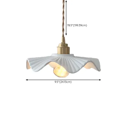 White Ceramic Floral Lampshade Pendant Light for Bedroom Image - 12