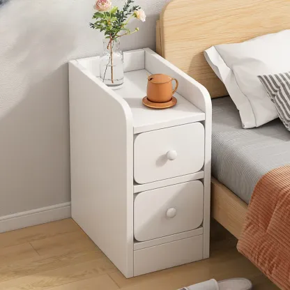 Modern Wooden Narrow Corner Bedside Table with Storage Drawers Image - 13