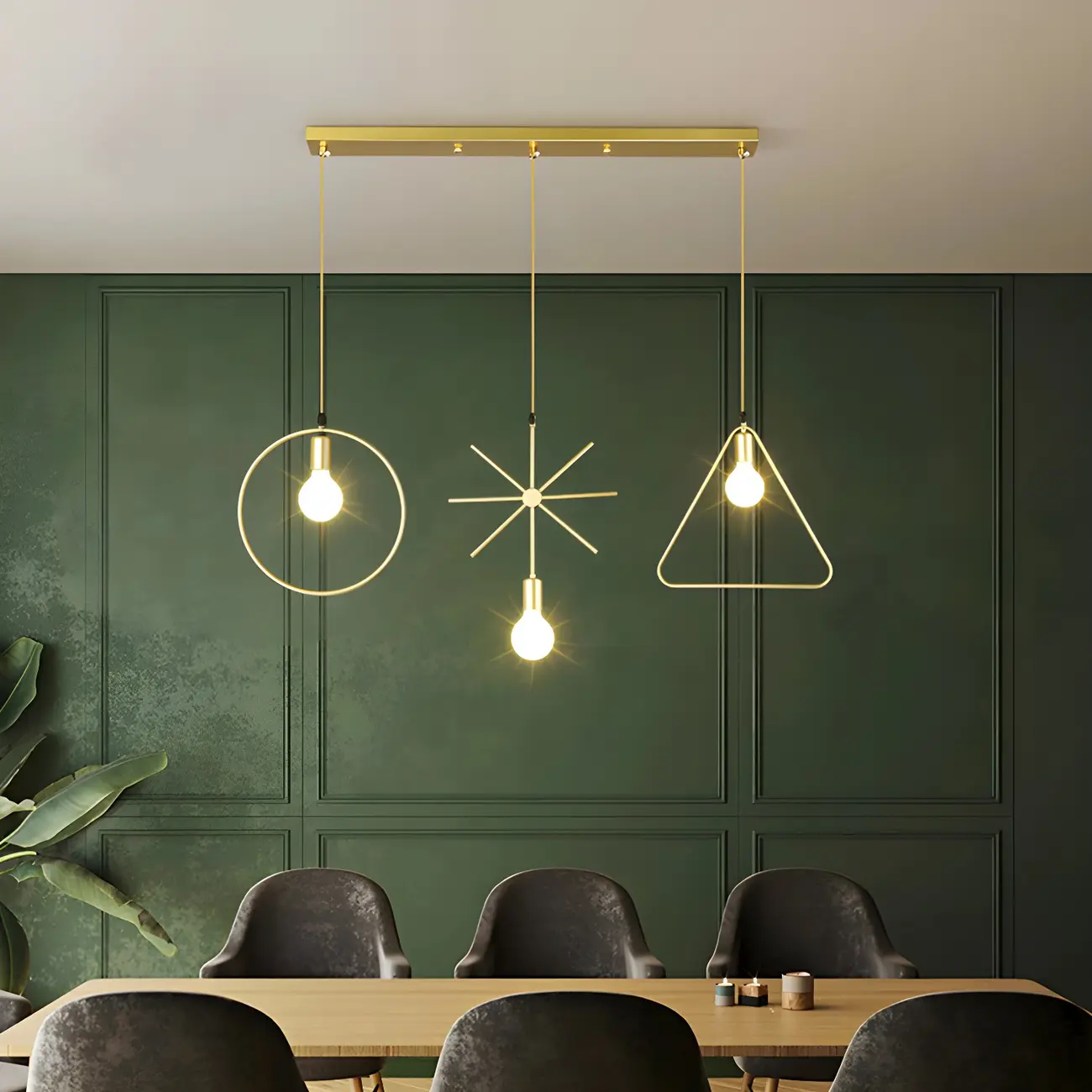 3 Lights Gold Industrial Geometric Metal Island Light Fixture Image - 5 | homeyfad