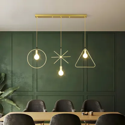 3 Lights Gold Industrial Geometric Metal Island Light Fixture Image - 5