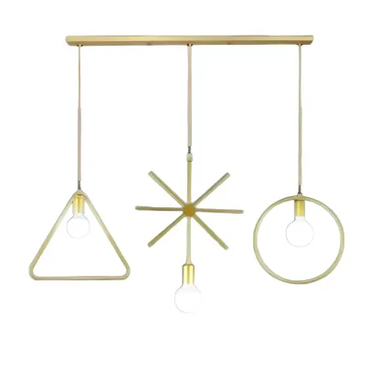 3 Lights Gold Industrial Geometric Metal Island Light Fixture Image - 6