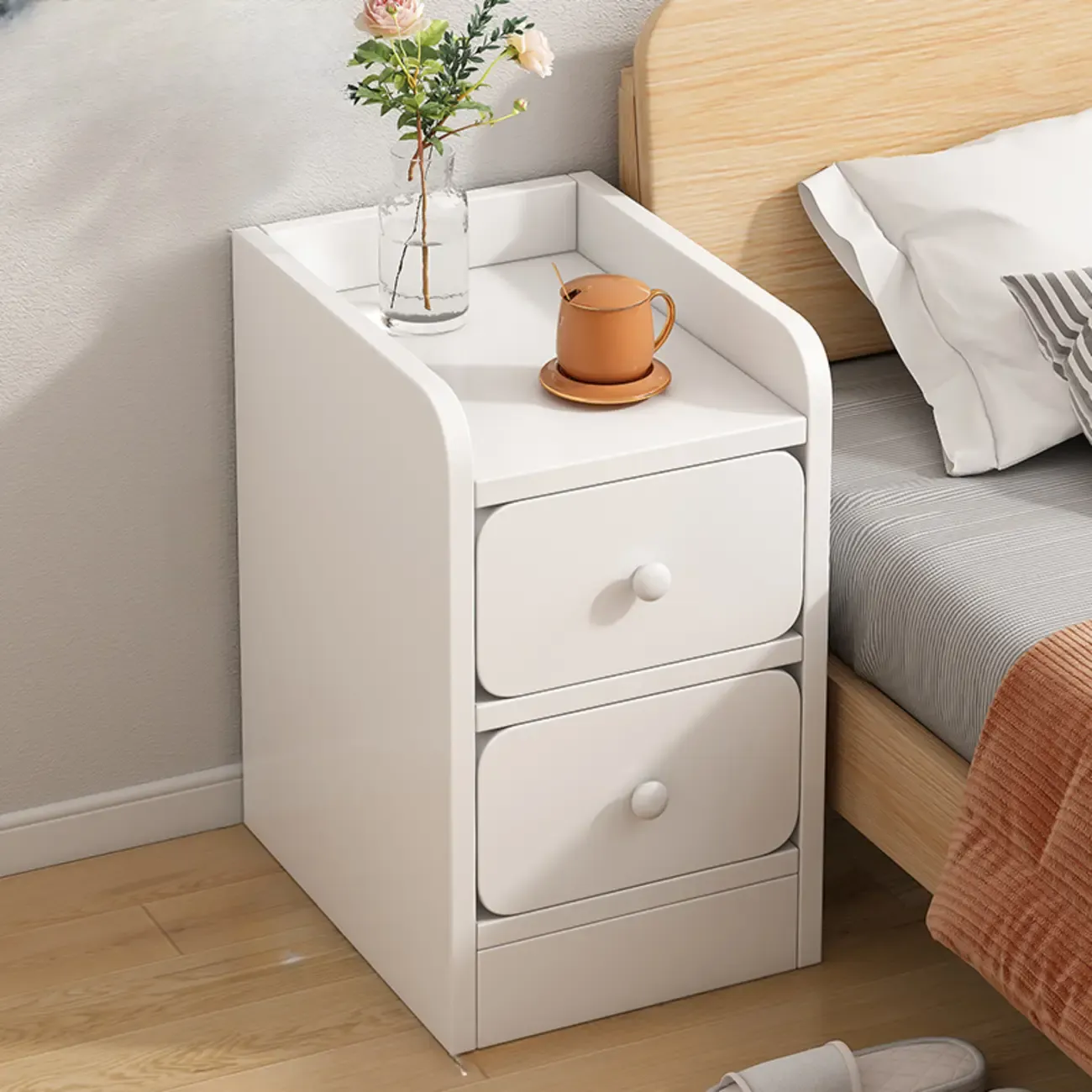 Modern Wooden Narrow Corner Bedside Table with Storage Drawers Image - 14