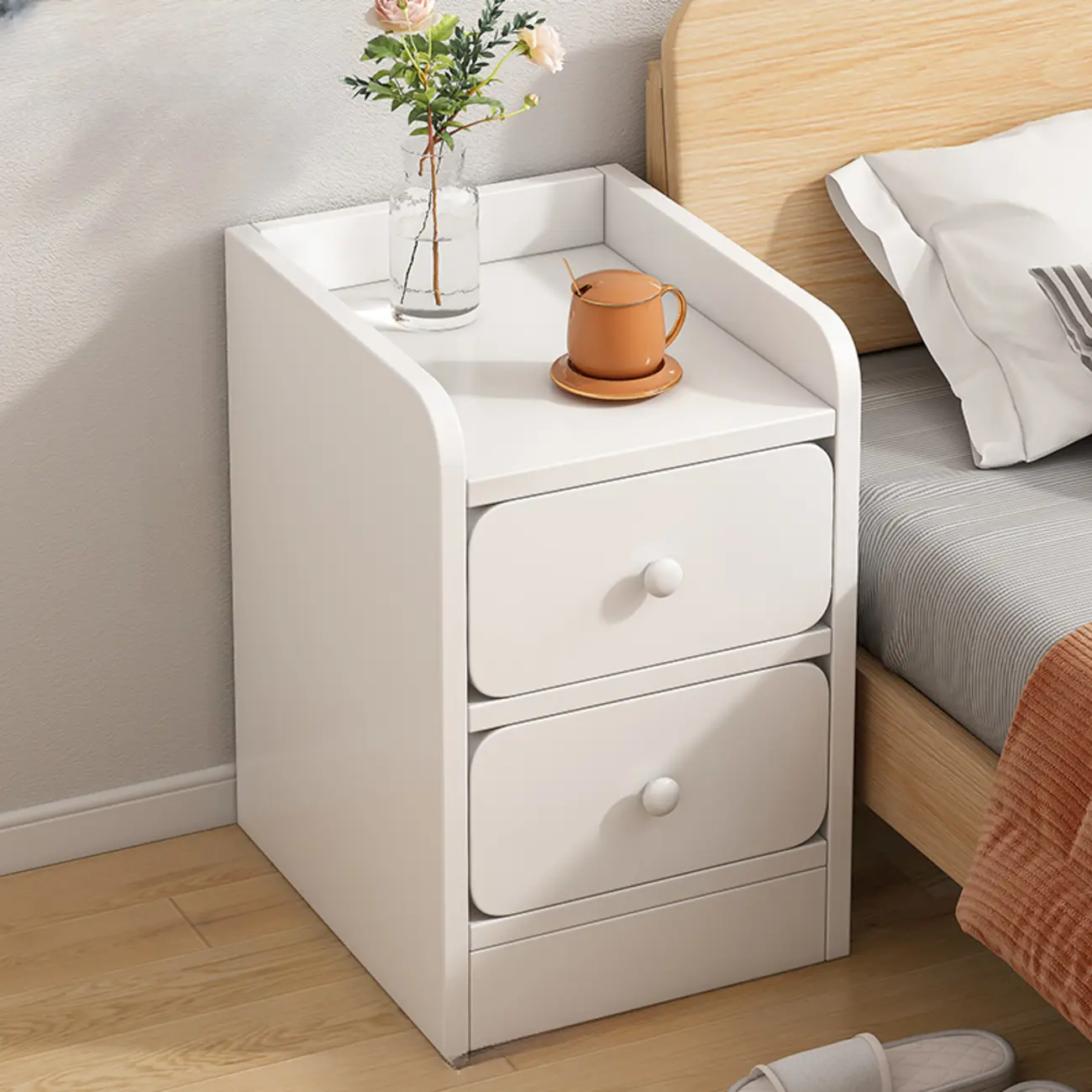 Modern Wooden Narrow Corner Bedside Table with Storage Drawers Image - 15 | homeyfad