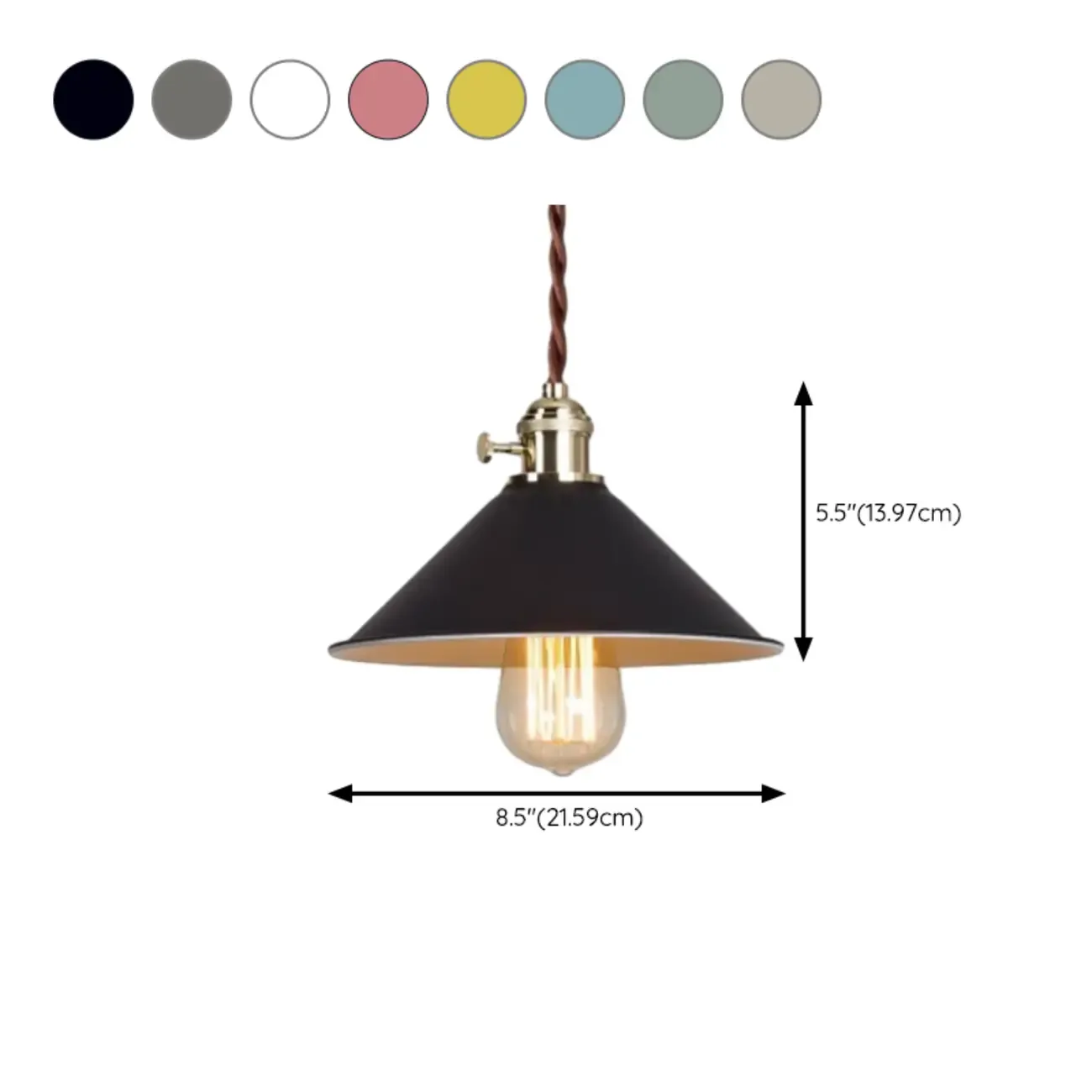 Industrial Gray Aluminum Cone Pendant Light for Dining Room #size
