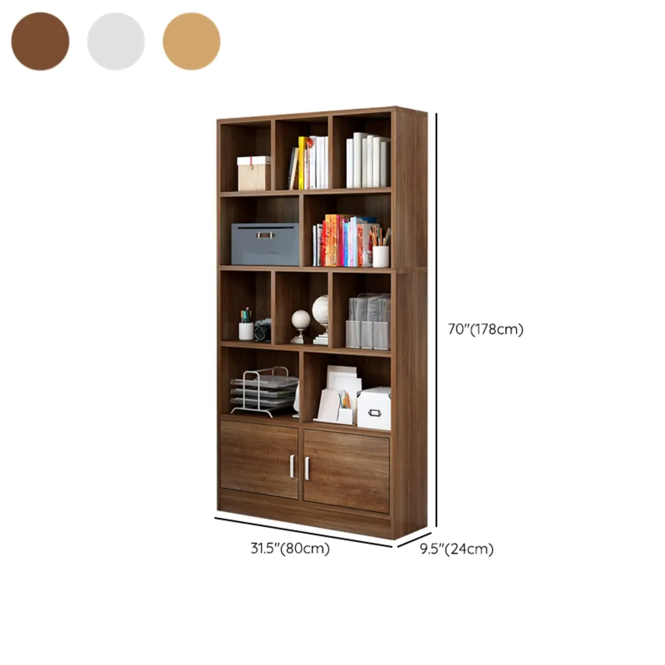 5-Tier Modern Wood Bookshelf with Cabinet Image - 24