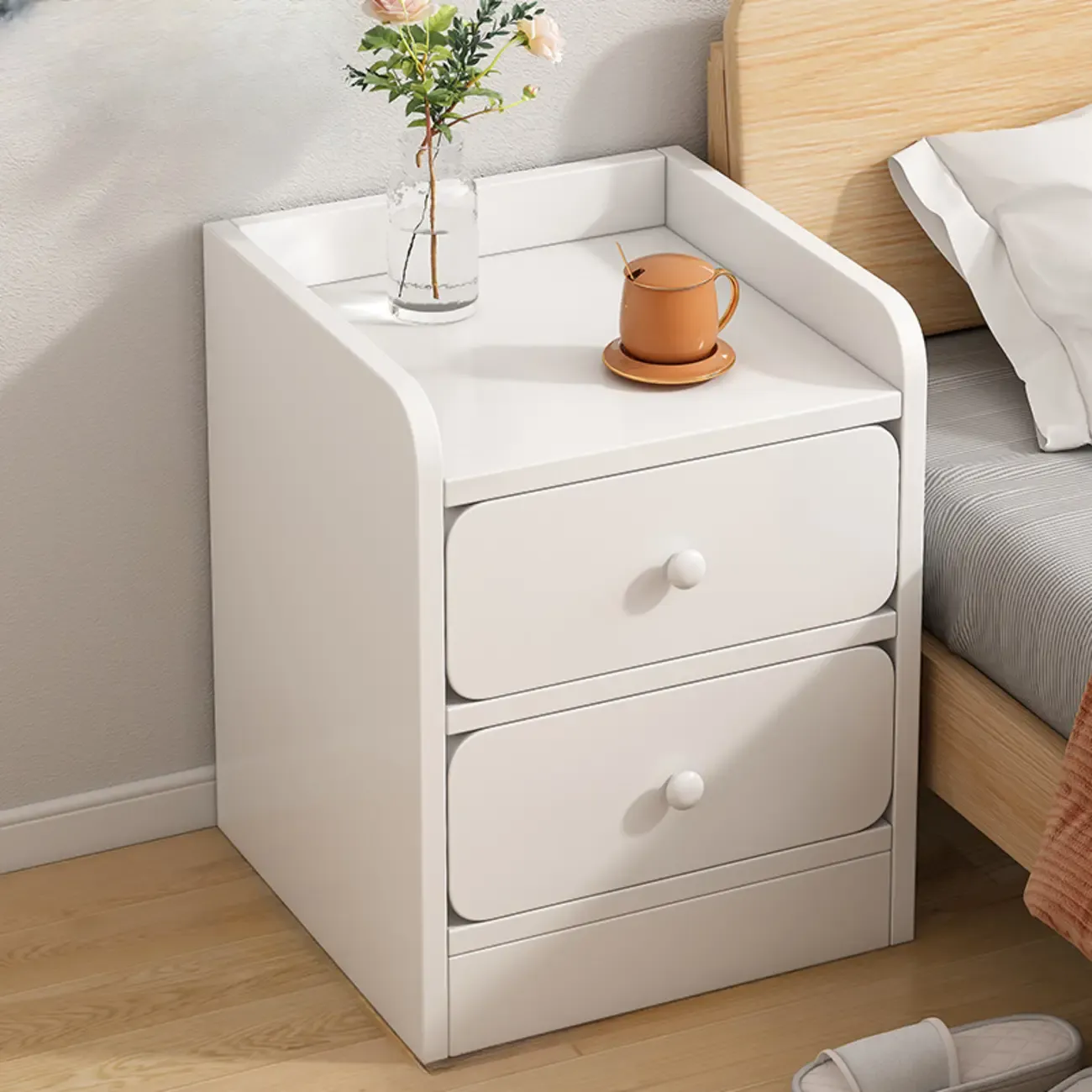 Modern Wooden Narrow Corner Bedside Table with Storage Drawers Image - 16