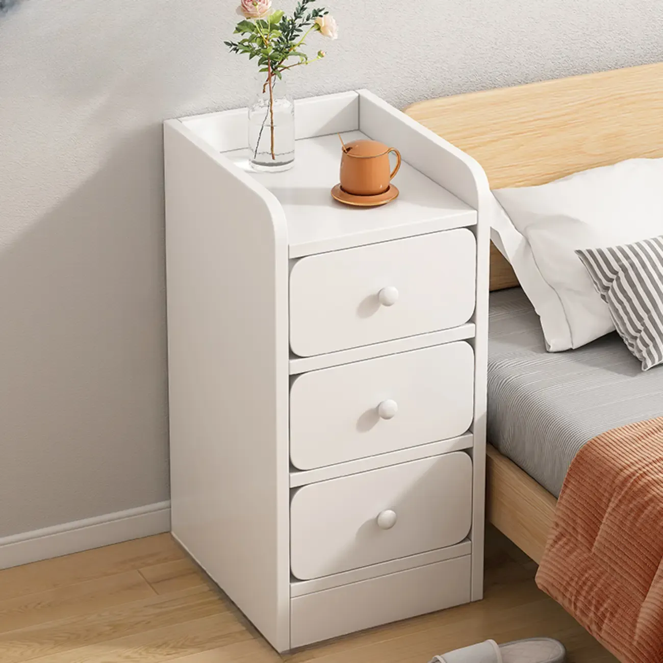 Modern Wooden Narrow Corner Bedside Table with Storage Drawers Image - 17