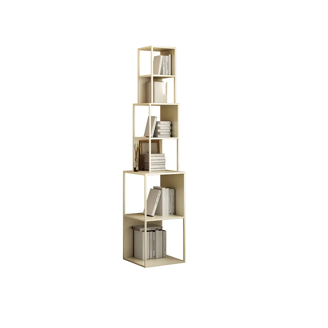 Modern Wooden Cube Bookcase with Metal Frame  Image - 7