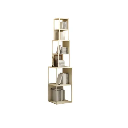 Modern Wooden Cube Bookcase with Metal Frame  Image - 7