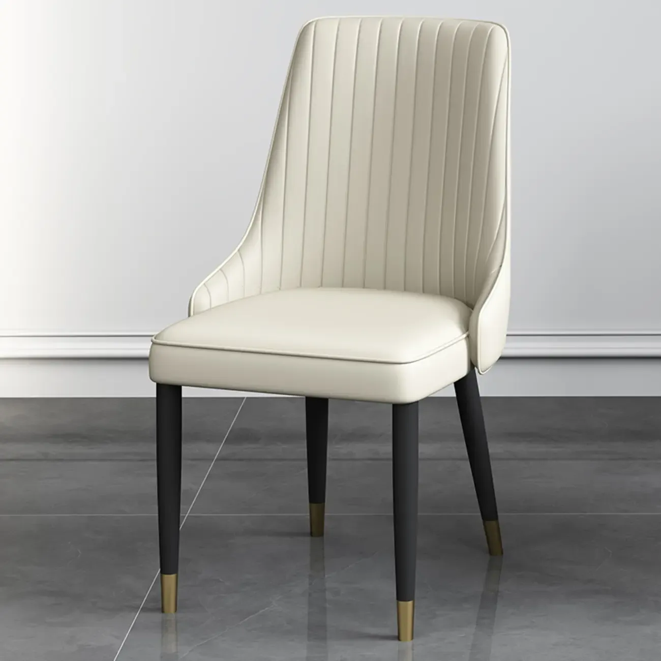 Off-White Modern Dining Chair Solid Back Metal Legs Image - 1