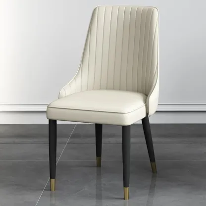 Off-White Modern Dining Chair Solid Back Metal Legs Image - 1