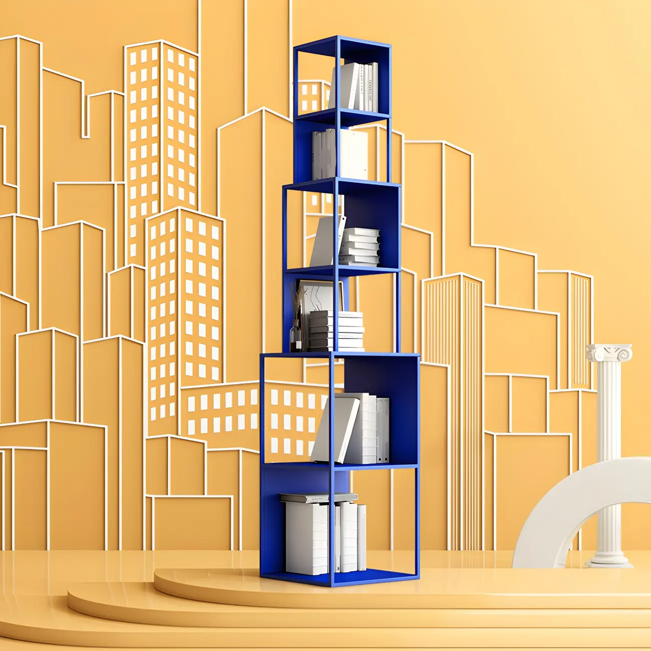 Modern Wooden Cube Bookcase with Metal Frame  Image - 8 | homeyfad