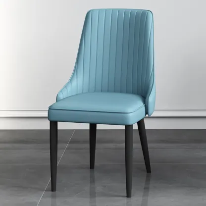 Off-White Modern Dining Chair Solid Back Metal Legs Image - 2