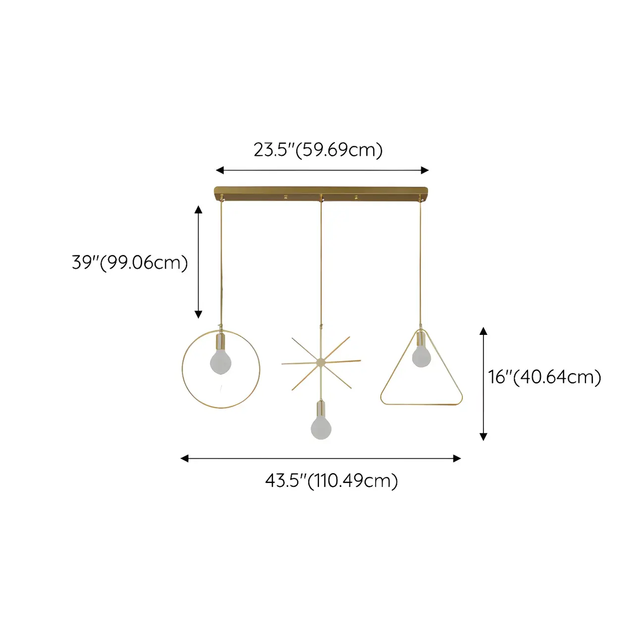 3 Lights Gold Industrial Geometric Metal Island Light Fixture #size