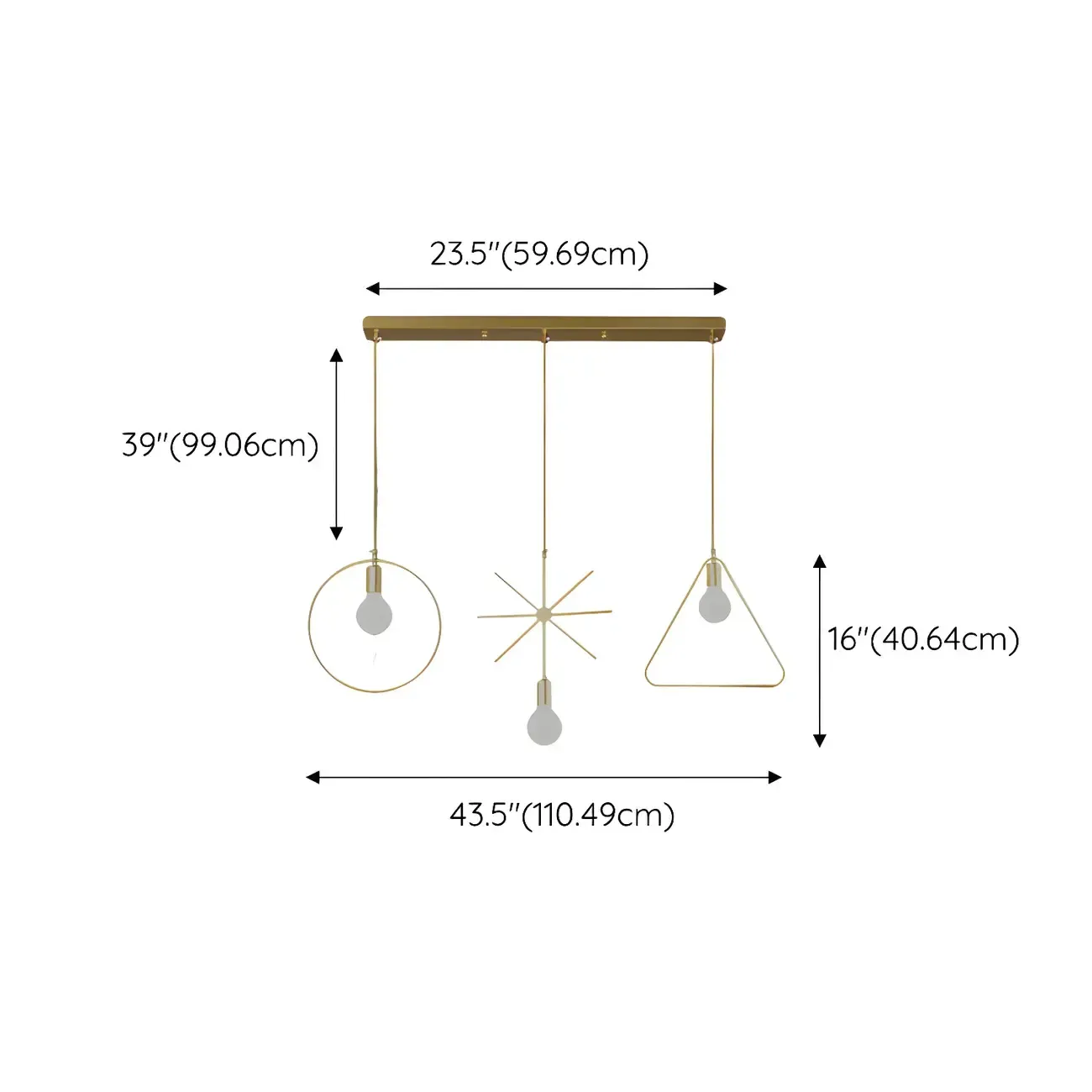 3 Lights Gold Industrial Geometric Metal Island Light Fixture #size