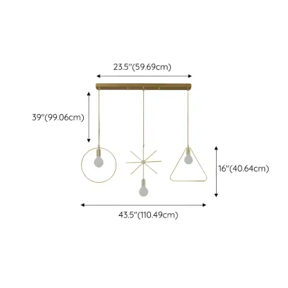 3 Lights Gold Industrial Geometric Metal Island Light Fixture #size