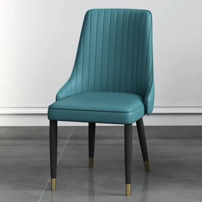 Off-White Modern Dining Chair Solid Back Metal Legs Image - 3