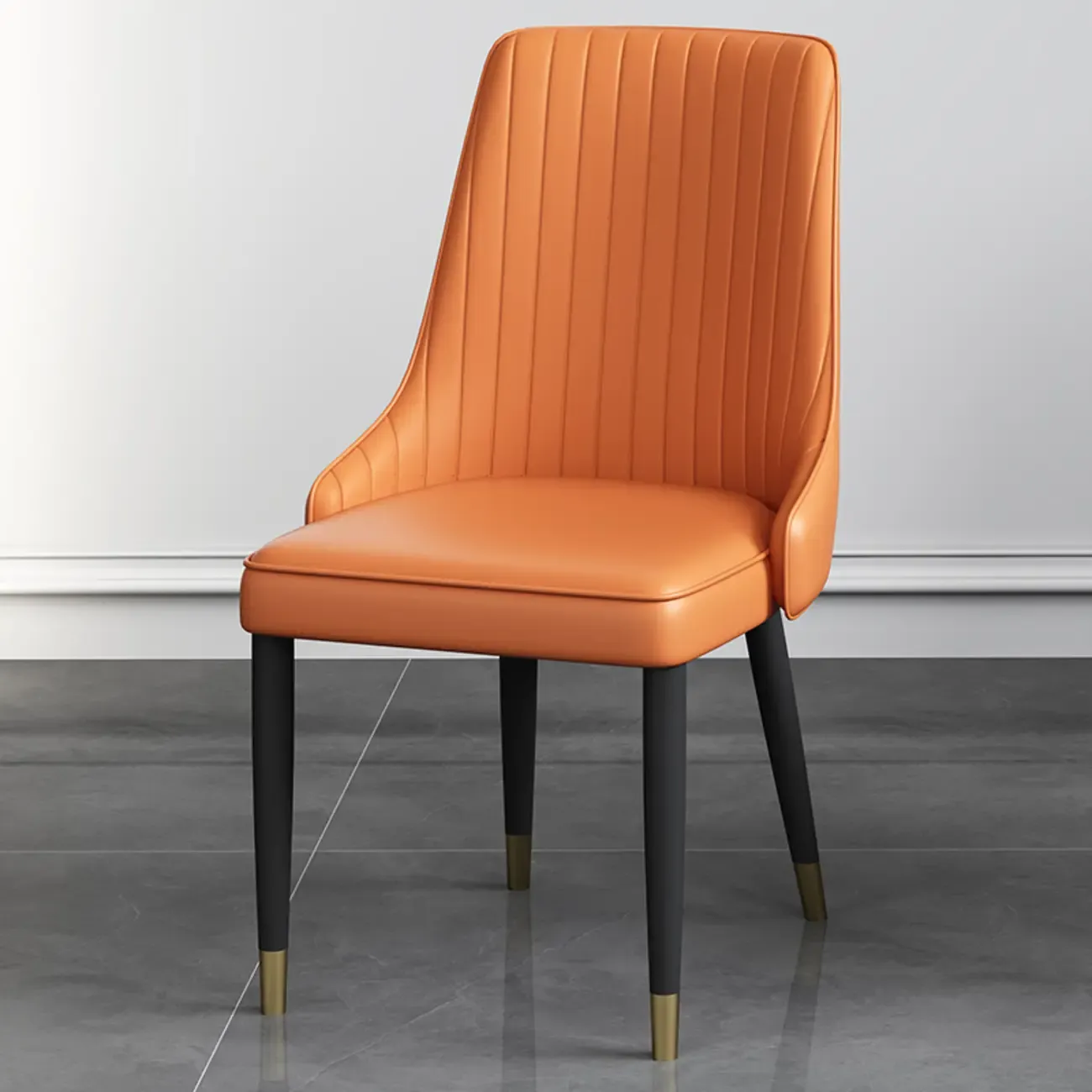 Off-White Modern Dining Chair Solid Back Metal Legs Image - 4