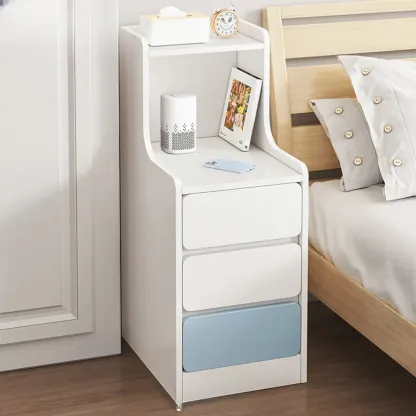 Modern Wooden Narrow Corner Bedside Table with Storage Drawers Image - 20