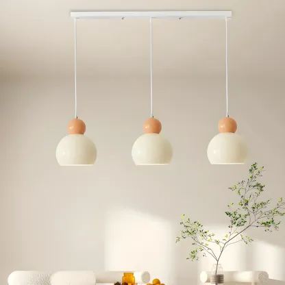 Modern White Glass 3 Light Pendant Light with Beaded Detail for Living Room Image - 1