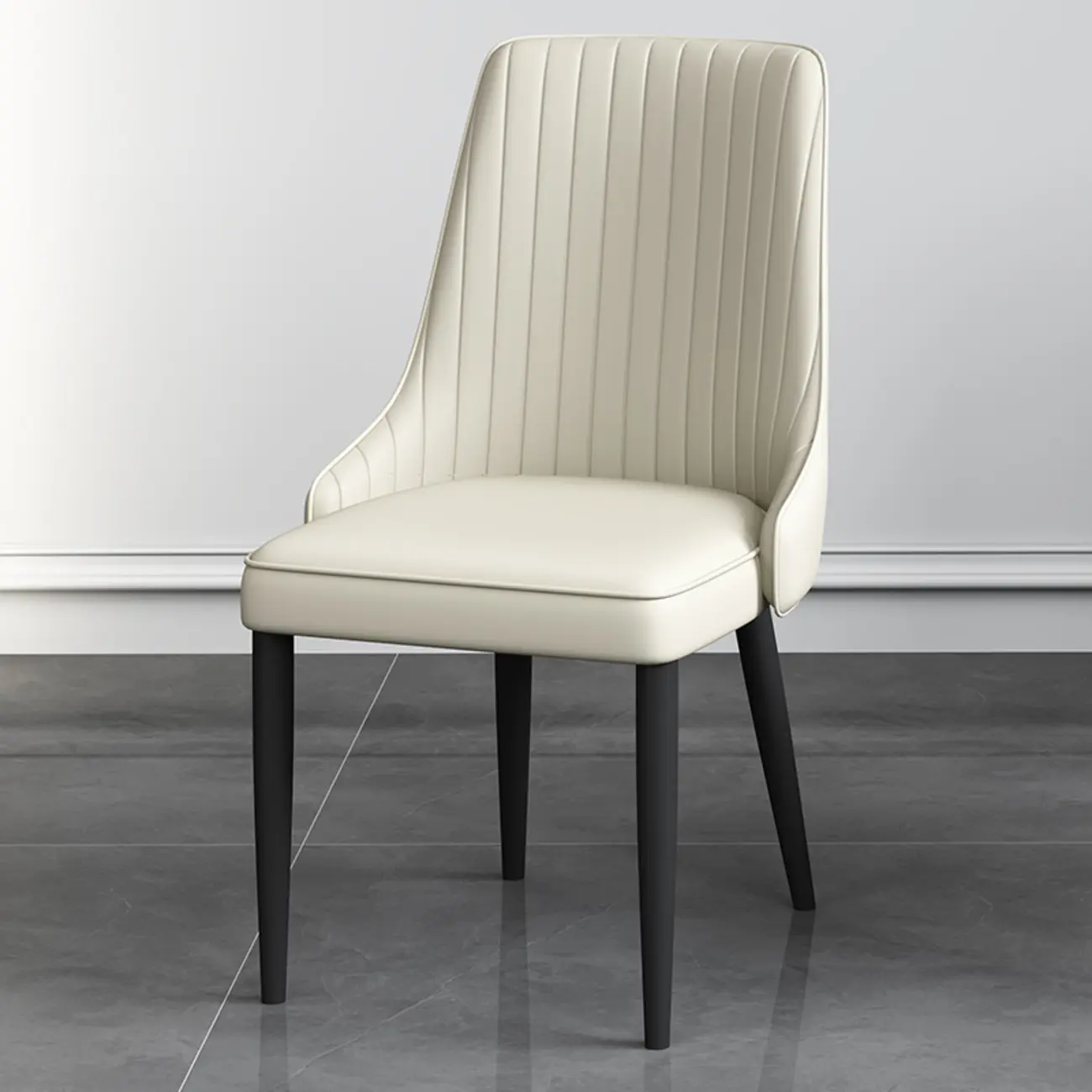 Off-White Modern Dining Chair Solid Back Metal Legs Image - 5 | homeyfad