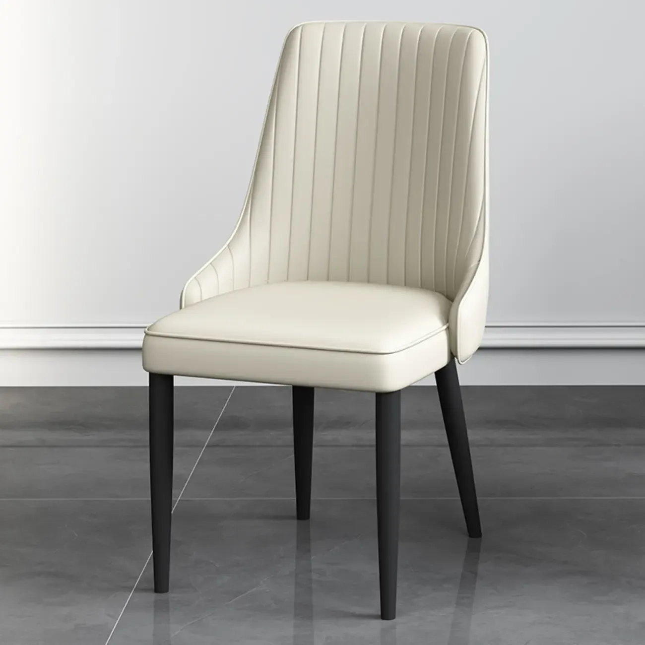Off-White Modern Dining Chair Solid Back Metal Legs Image - 5