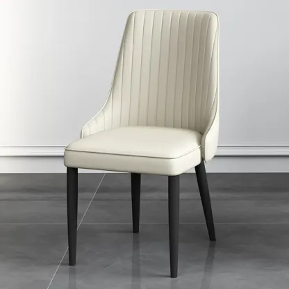 Off-White Modern Dining Chair Solid Back Metal Legs Image - 5