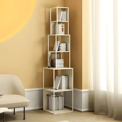 Modern Wooden Cube Bookcase with Metal Frame  Image - 11