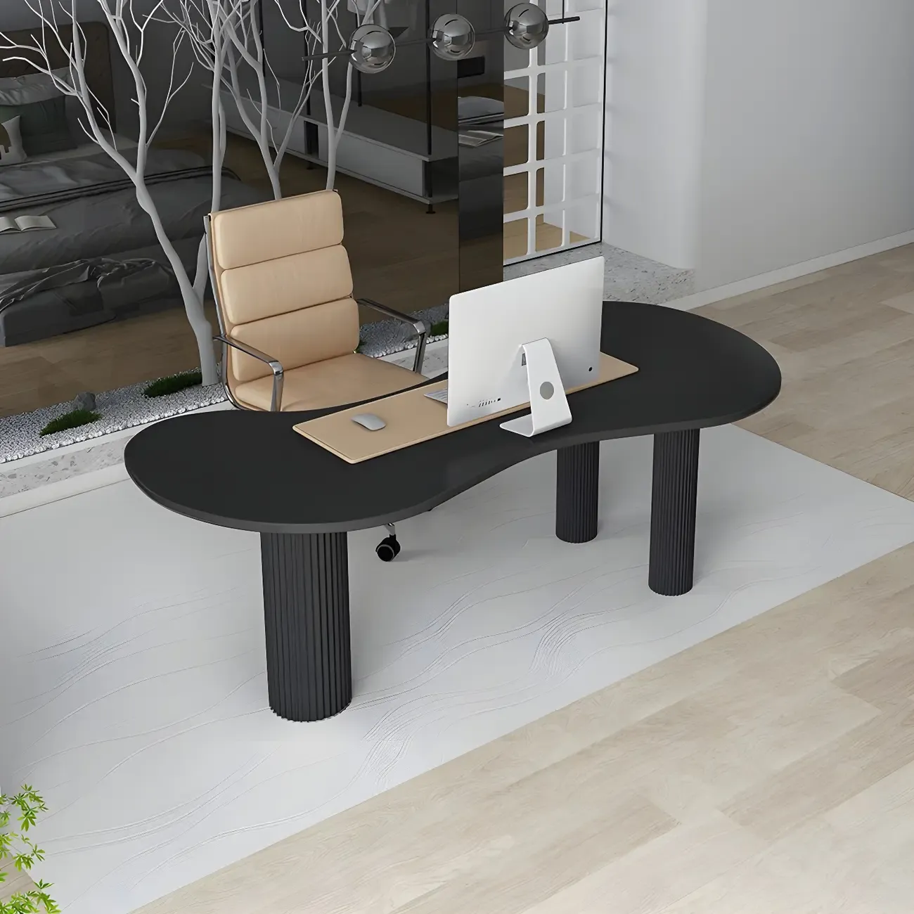 Modern Free From Writing Desk with 3 Legs Image - 2