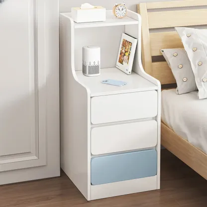 Modern Wooden Narrow Corner Bedside Table with Storage Drawers Image - 22