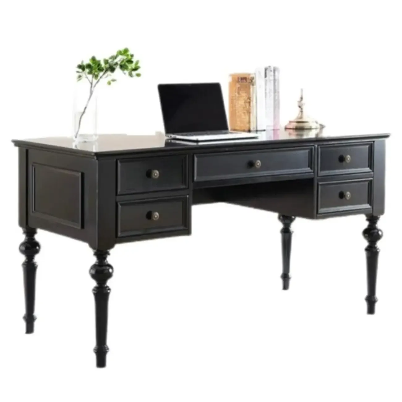 63" Classical Wooden Rectangular Writing Desk with 5 Drawers Image - 5