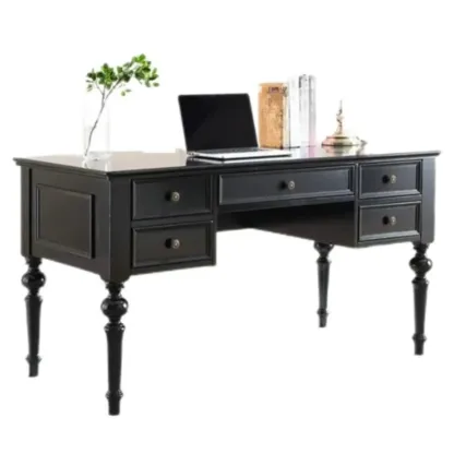 63" Classical Wooden Rectangular Writing Desk with 5 Drawers Image - 5