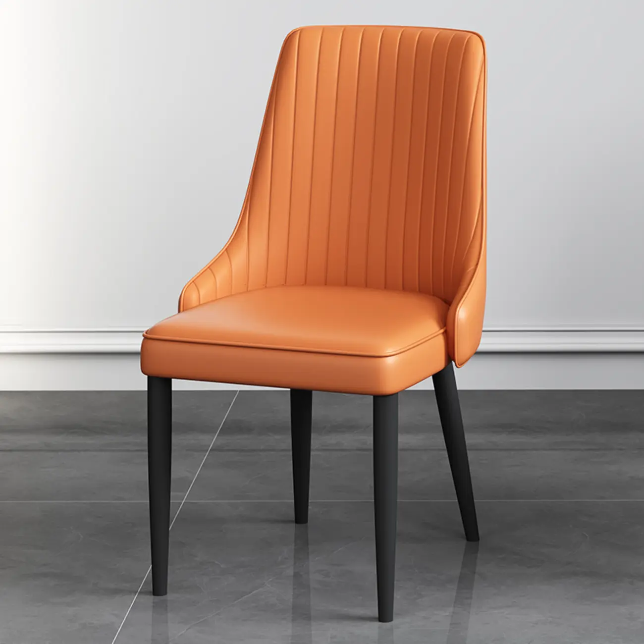 Off-White Modern Dining Chair Solid Back Metal Legs Image - 7 | homeyfad