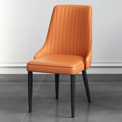 Off-White Modern Dining Chair Solid Back Metal Legs Image - 7