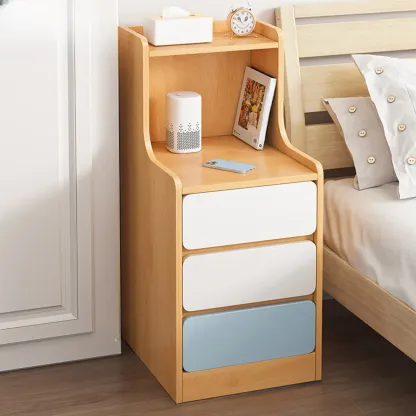 Modern Wooden Narrow Corner Bedside Table with Storage Drawers Image - 23