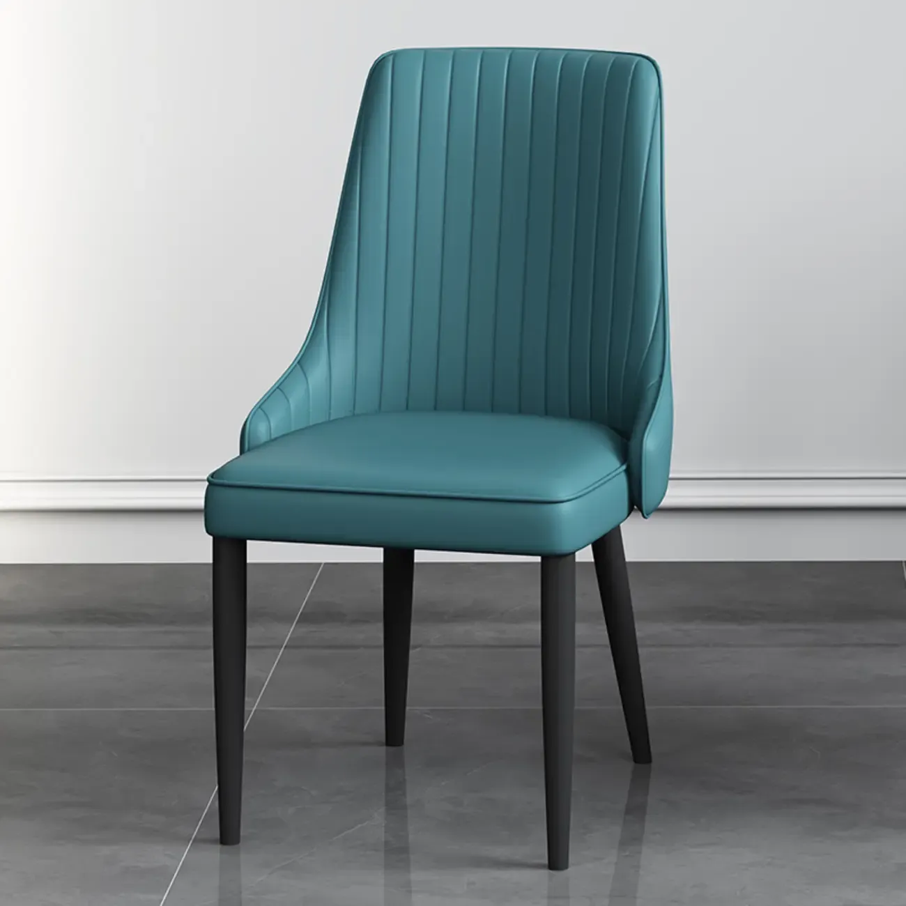 Off-White Modern Dining Chair Solid Back Metal Legs Image - 8