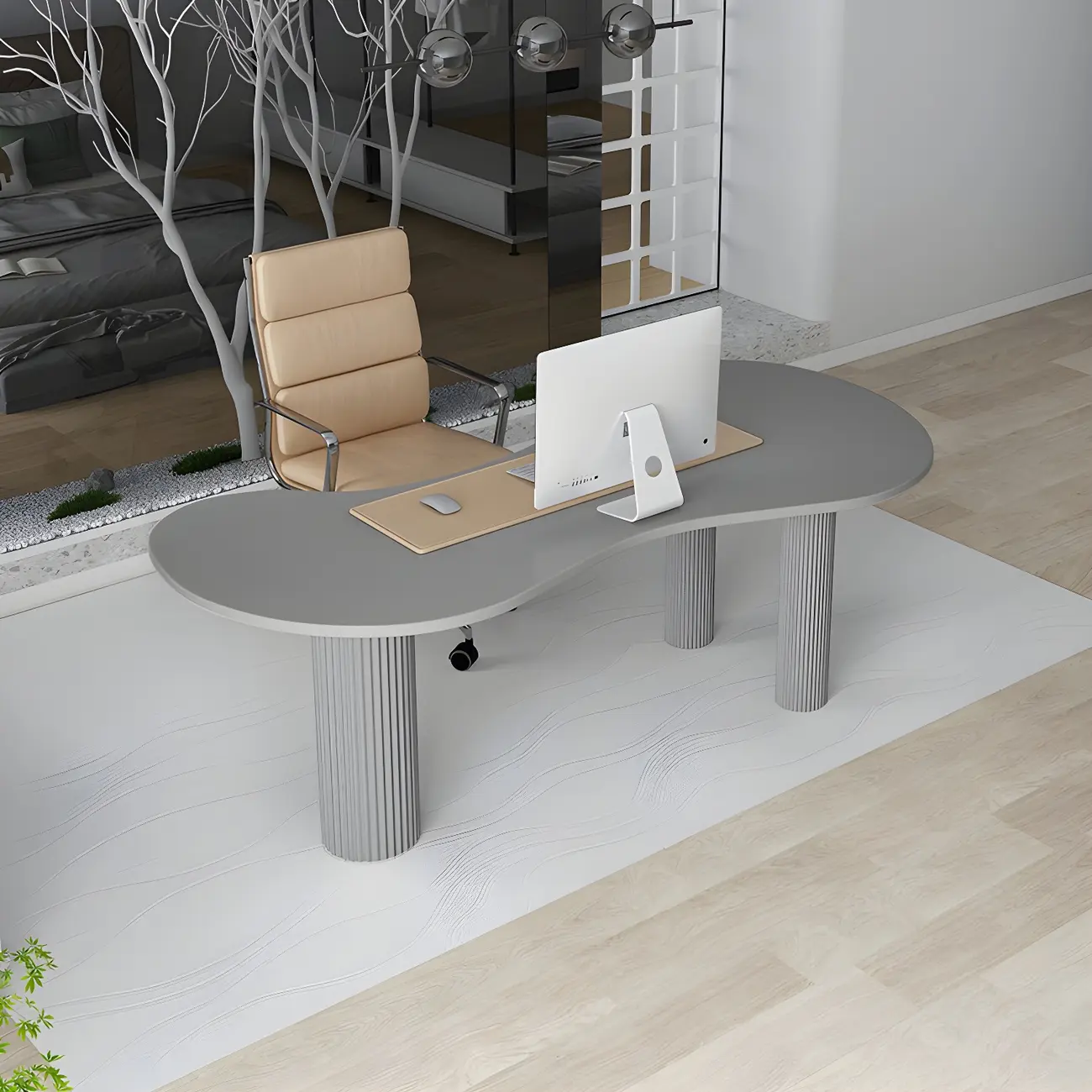 Modern Free From Writing Desk with 3 Legs Image - 4 | homeyfad