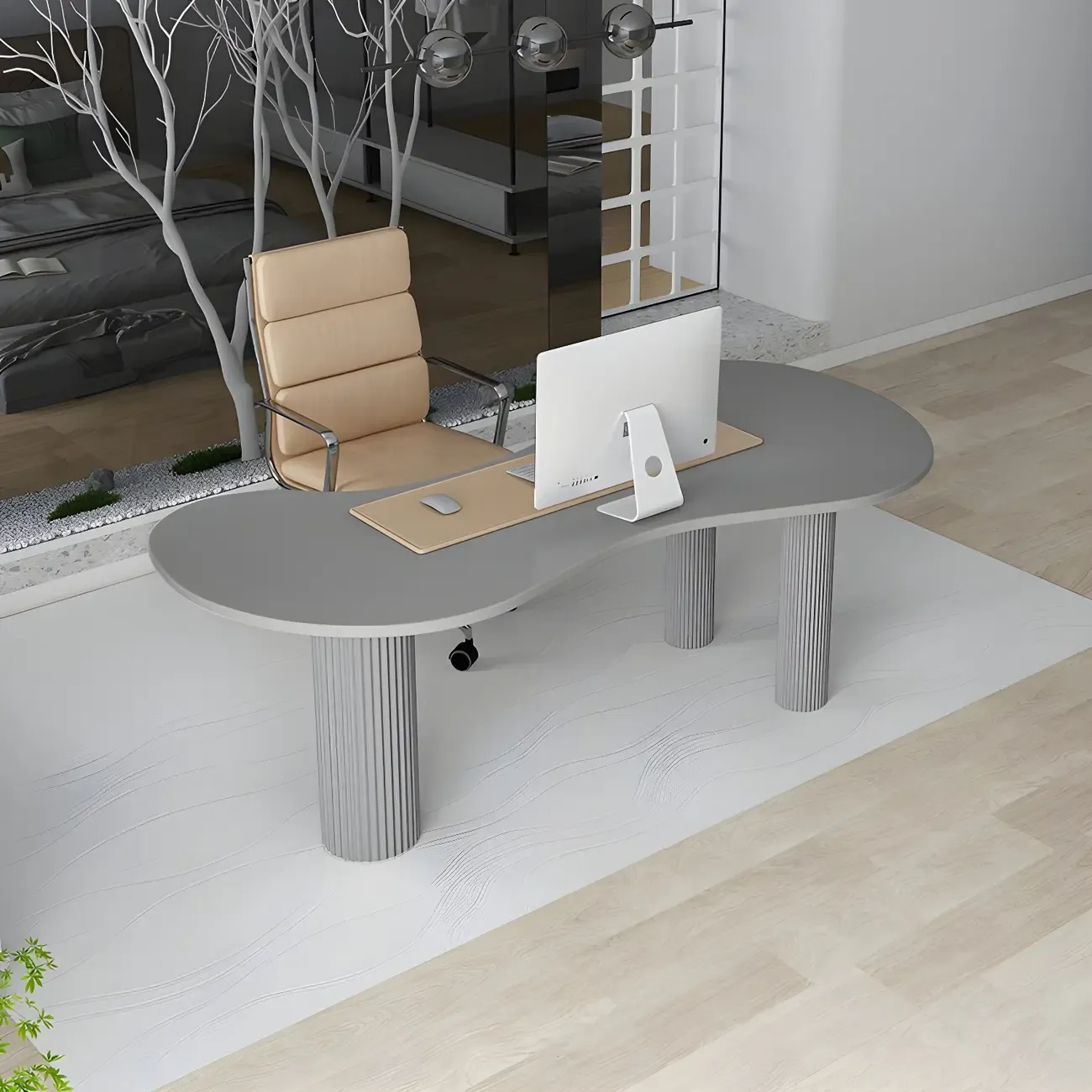 Modern Free From Writing Desk with 3 Legs Image - 4