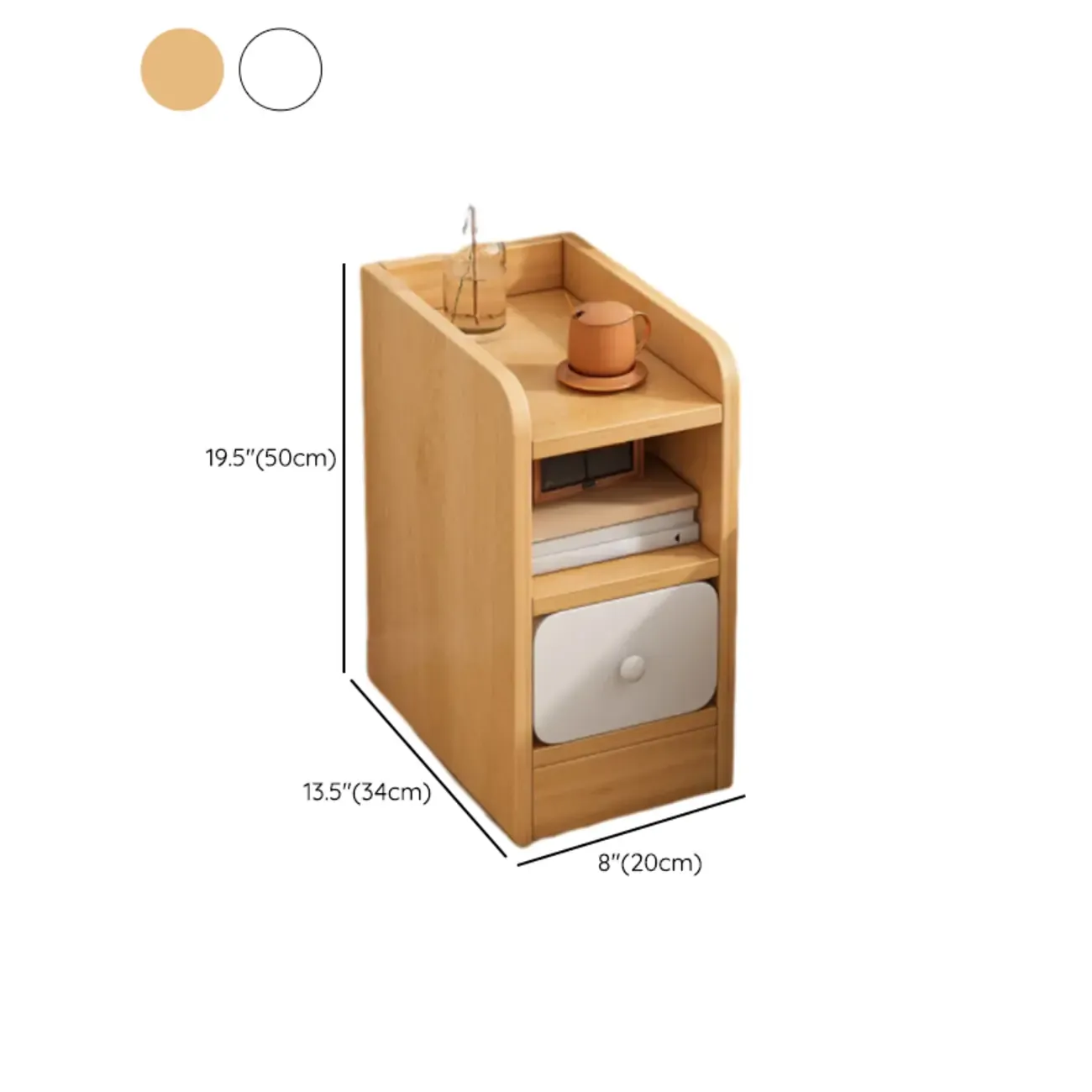 Modern Wooden Narrow Corner Bedside Table with Storage Drawers #size