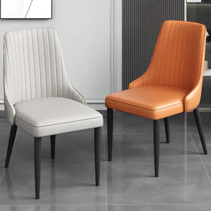 Off-White Modern Dining Chair Solid Back Metal Legs Image - 9