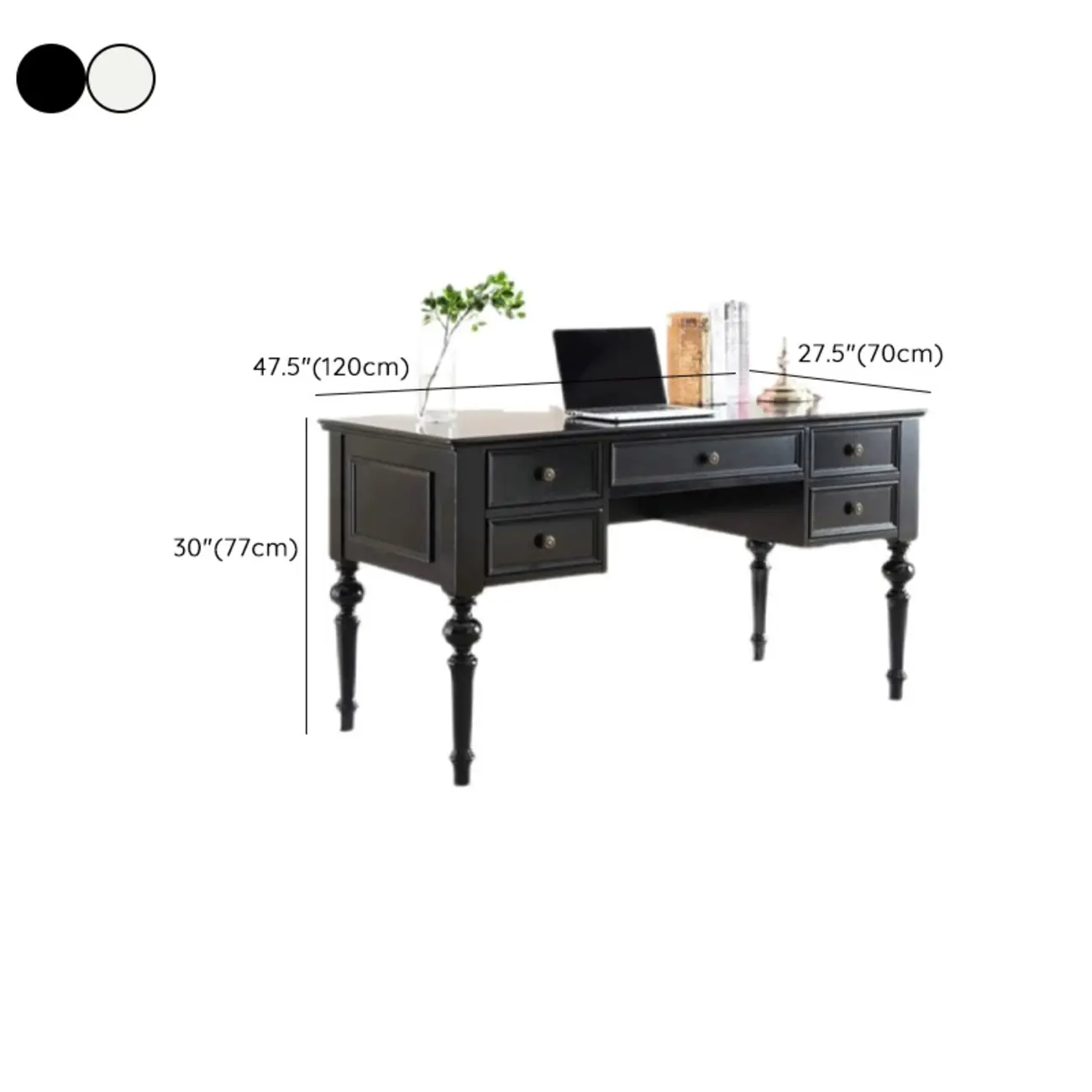 63" Classic Wooden Rectangular Writing Desk with 5 Drawers #size