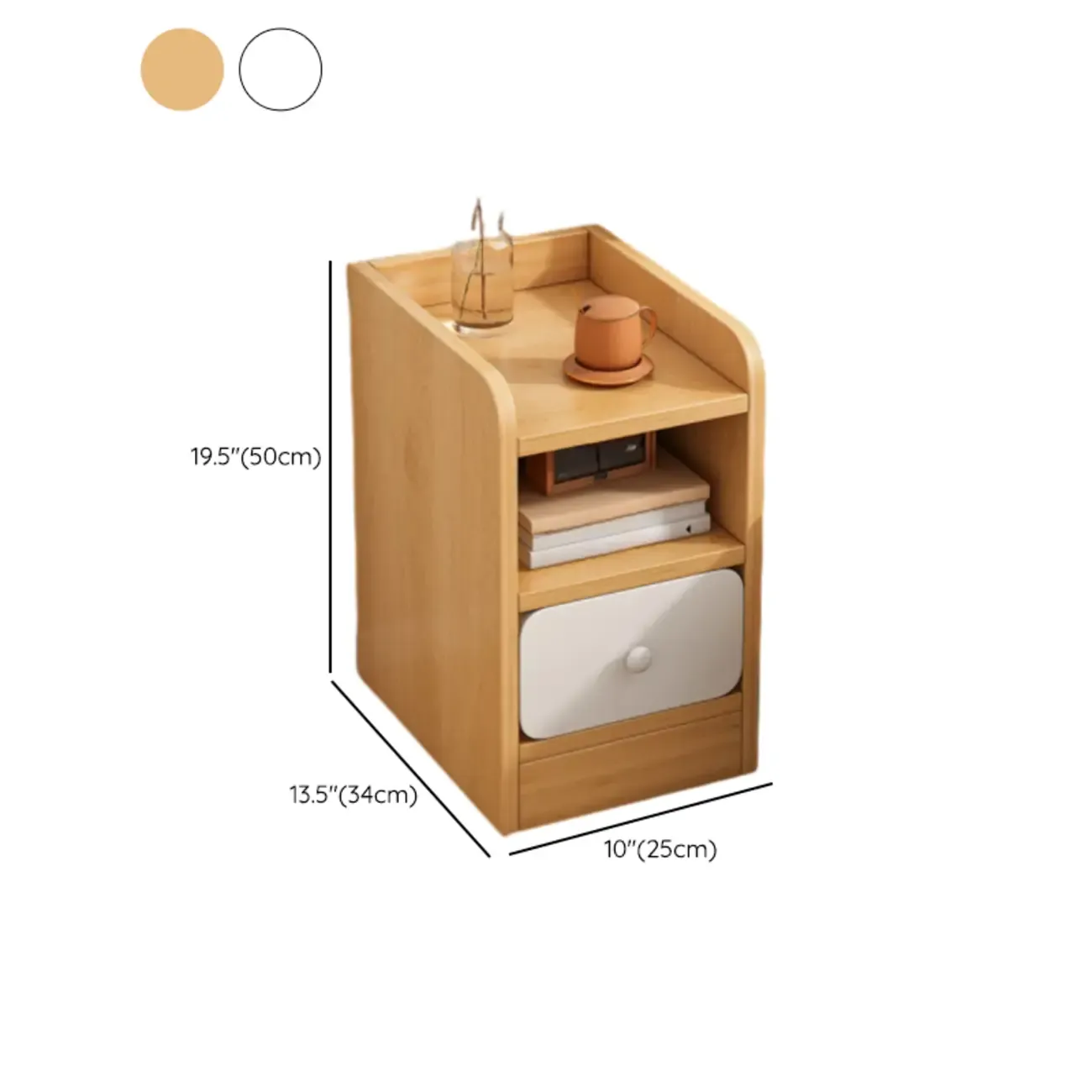 Modern Wooden Narrow Corner Bedside Table with Storage Drawers Image - 25