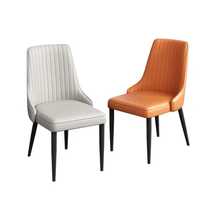Off-White Modern Dining Chair Solid Back Metal Legs Image - 10
