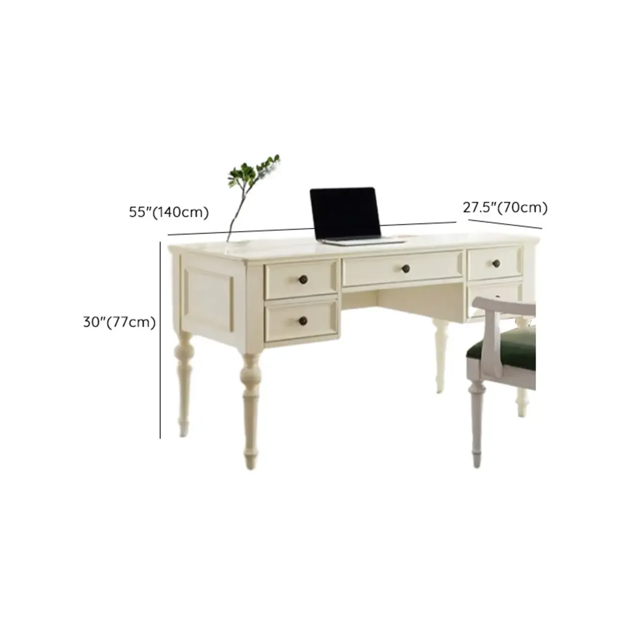 63" Classical Wooden Rectangular Writing Desk with 5 Drawers Image - 9