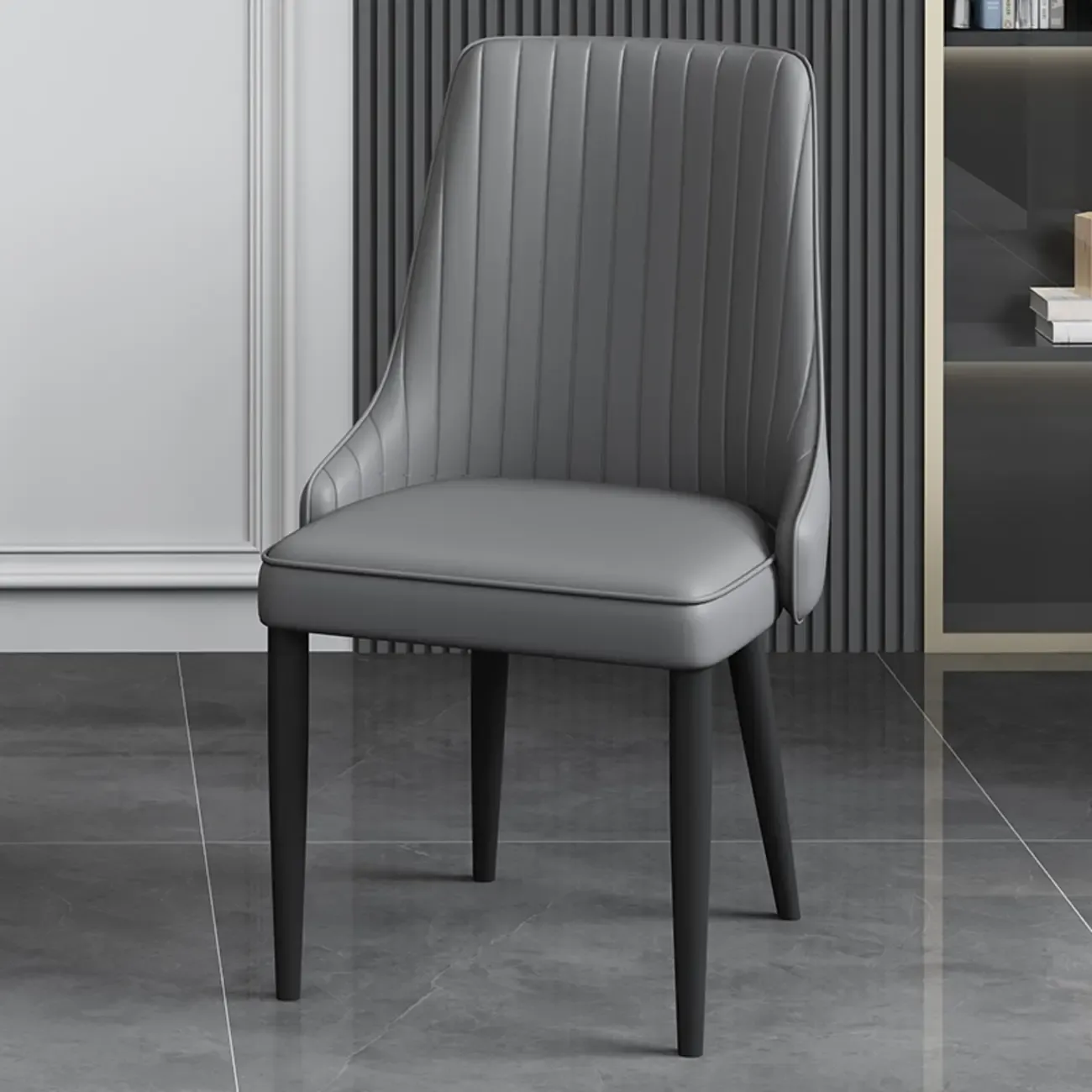 Off-White Modern Dining Chair Solid Back Metal Legs Image - 11
