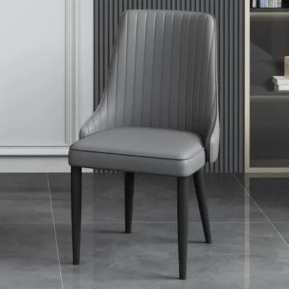 Off-White Modern Dining Chair Solid Back Metal Legs Image - 11