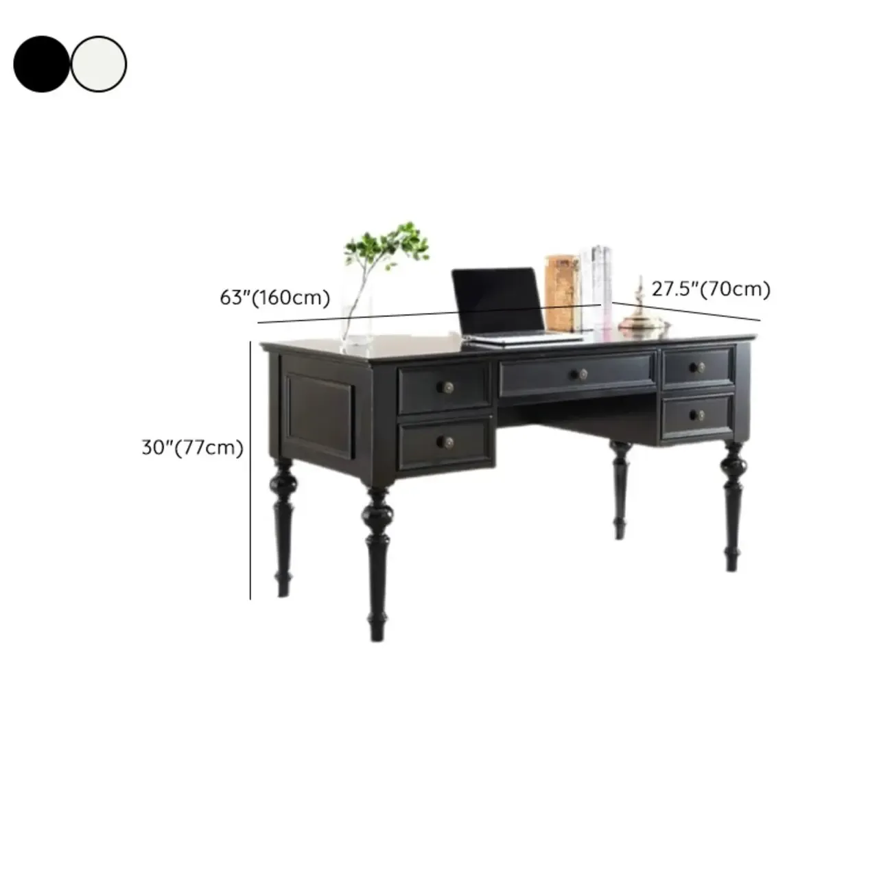 63" Classical Wooden Rectangular Writing Desk with 5 Drawers Image - 10
