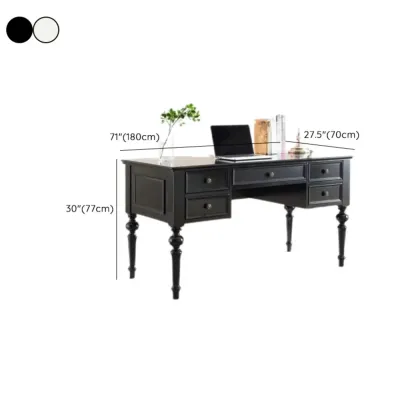 63" Classical Wooden Rectangular Writing Desk with 5 Drawers Image - 11